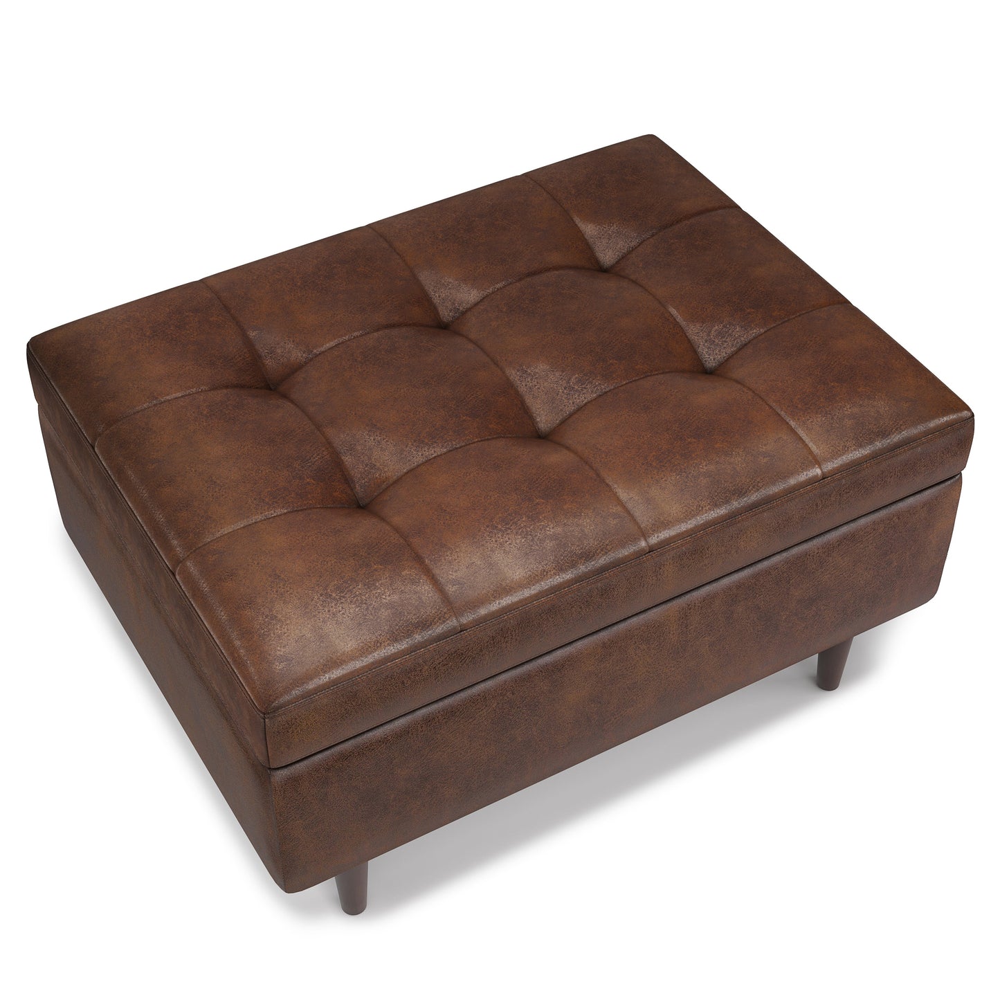 Shay 34 Inch Wide Mid-Century Small Coffee Table Storage Ottoman in Distressed Chestnut