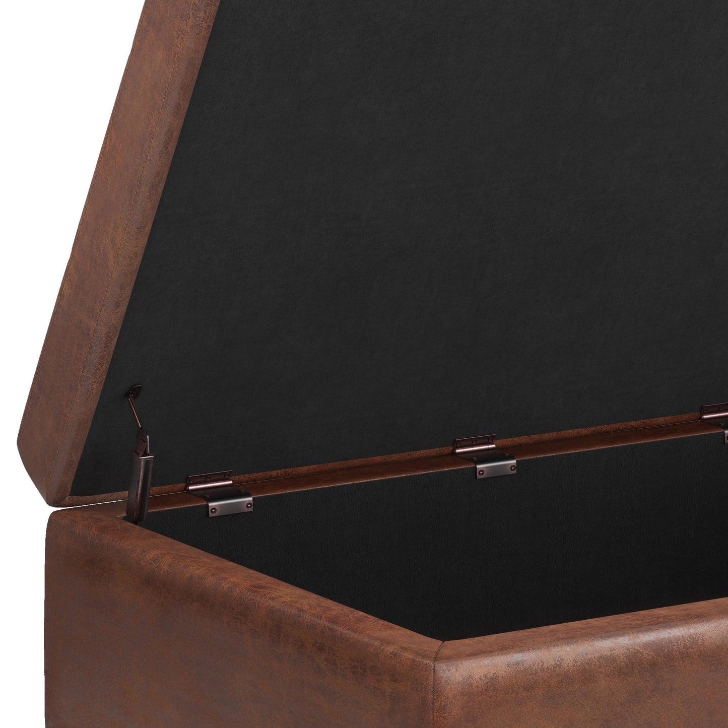 Shay 34 Inch Wide Mid-Century Small Coffee Table Storage Ottoman in Distressed Saddle