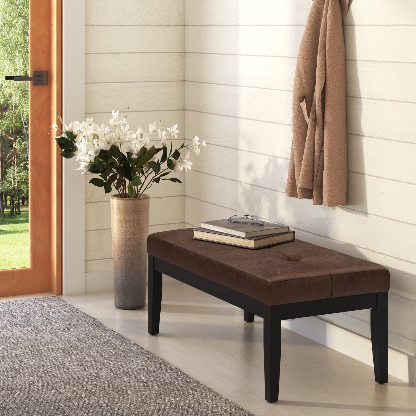 Lacey Tufted Ottoman Bench - Distressed Chestnut