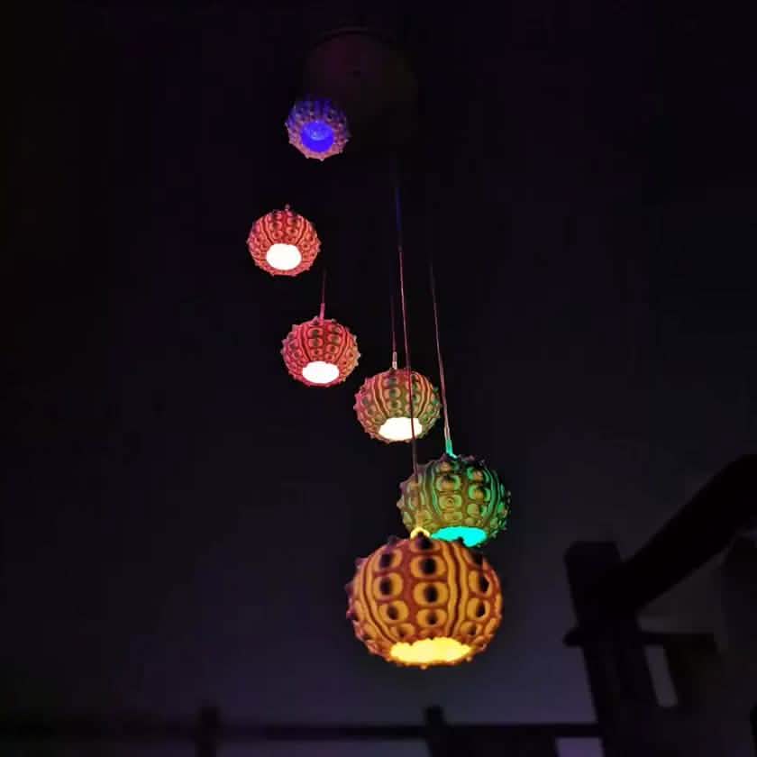 Sea Urchin Solar Light Wind Chime - LED Color Changing Decorative Hanging Lights