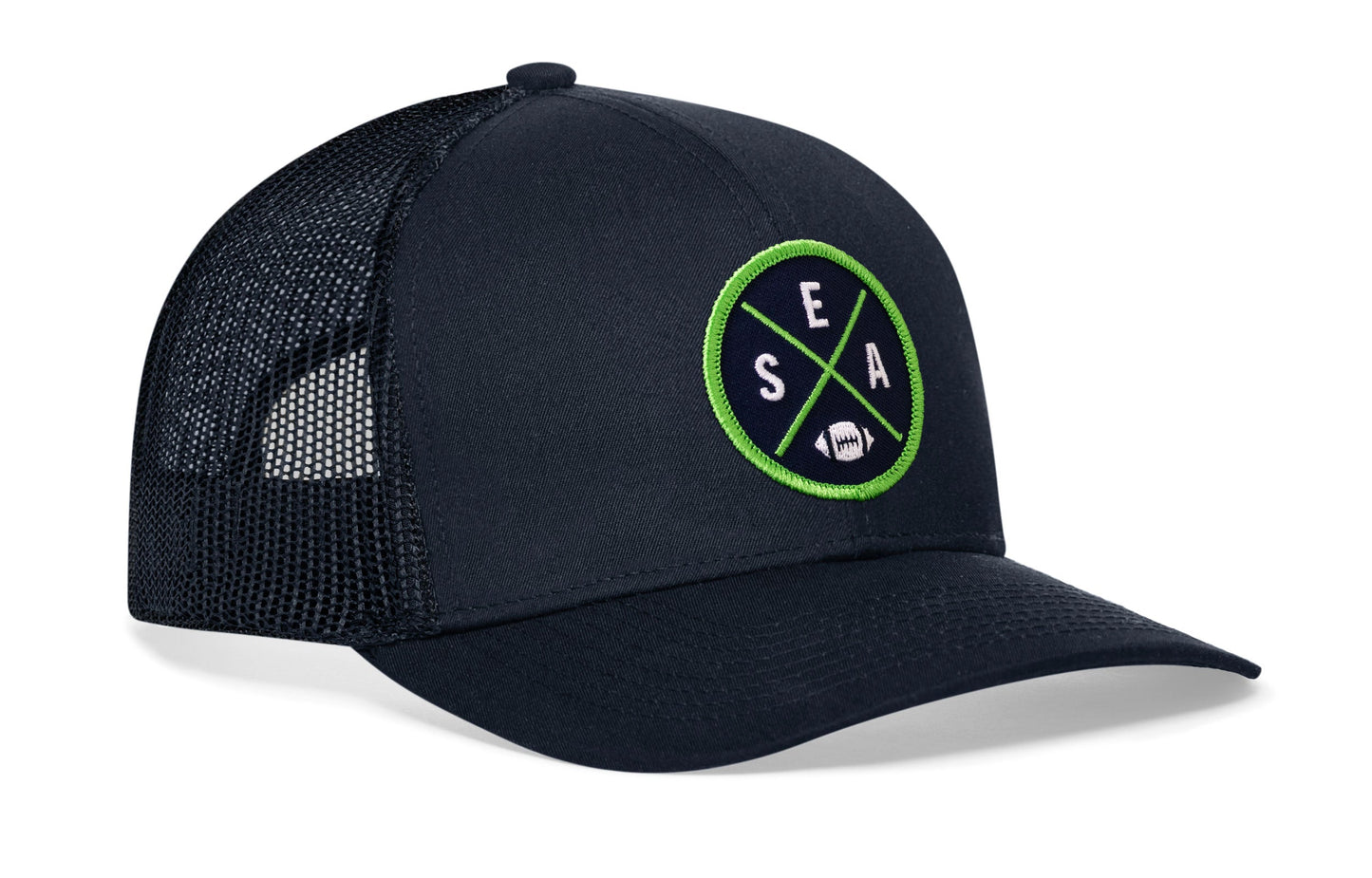 Seattle Football Trucker Hat  |  Navy Blue SEA X Snapback