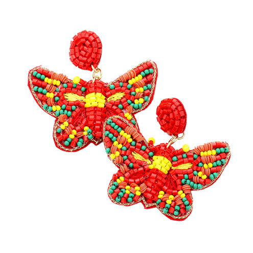 Seed Bead Butterfly Earrings