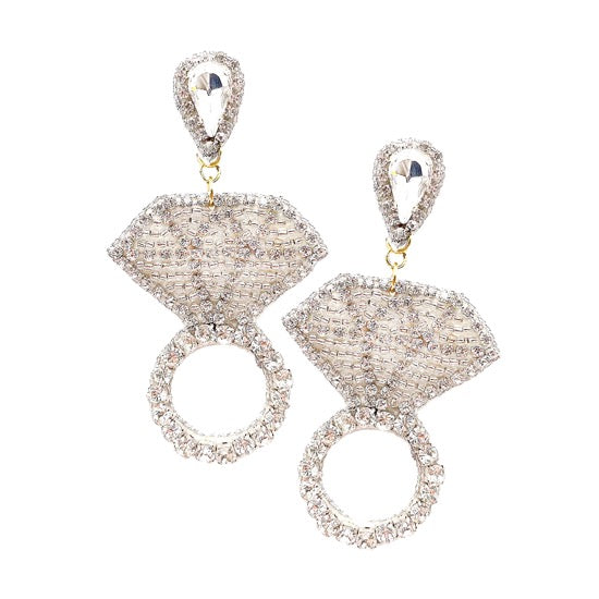 Seed Beaded Diamond Ring Teardrop Earrings