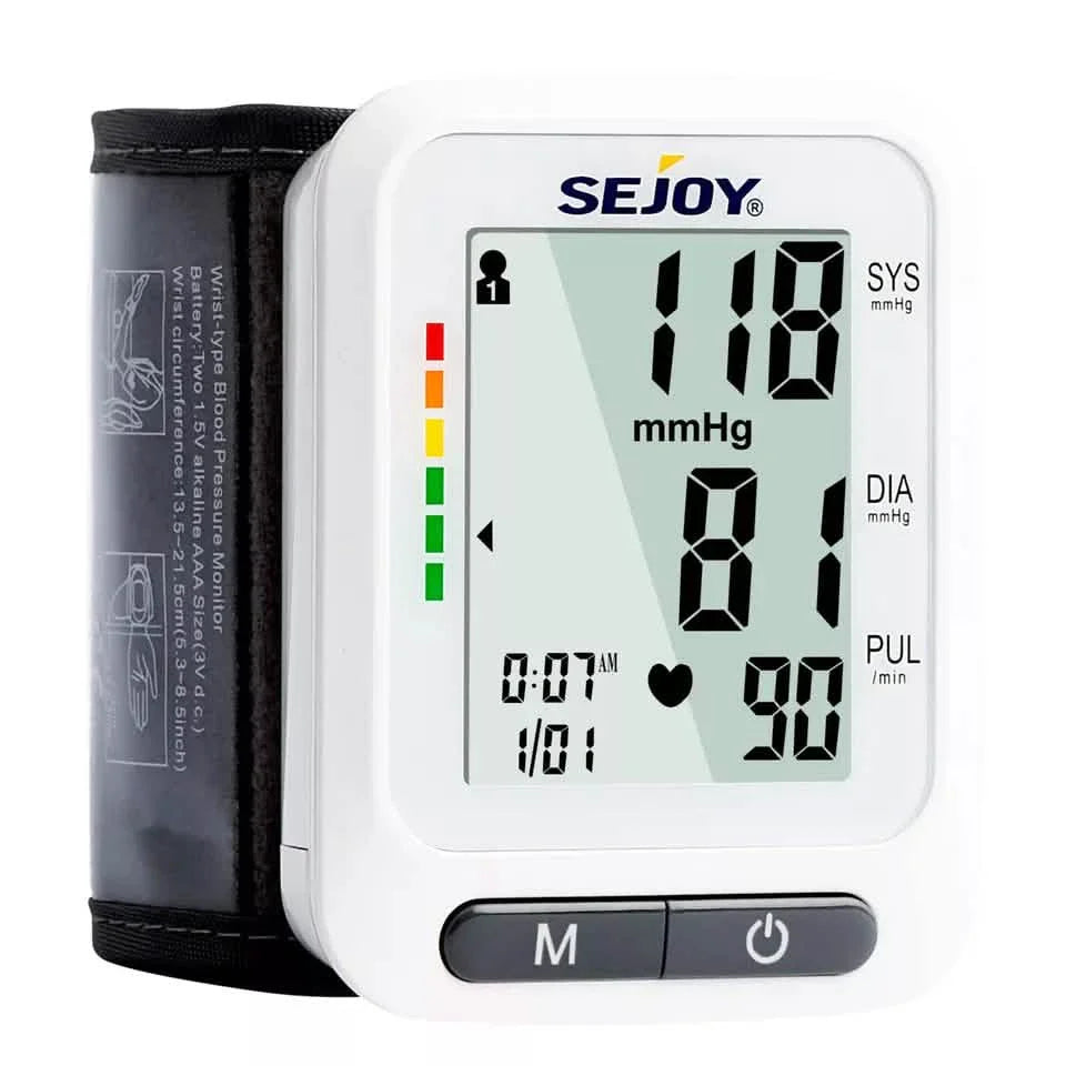 Tensiomètre automatique numérique de poignet SEJOY, moniteur de tension artérielle et de fréquence cardiaque