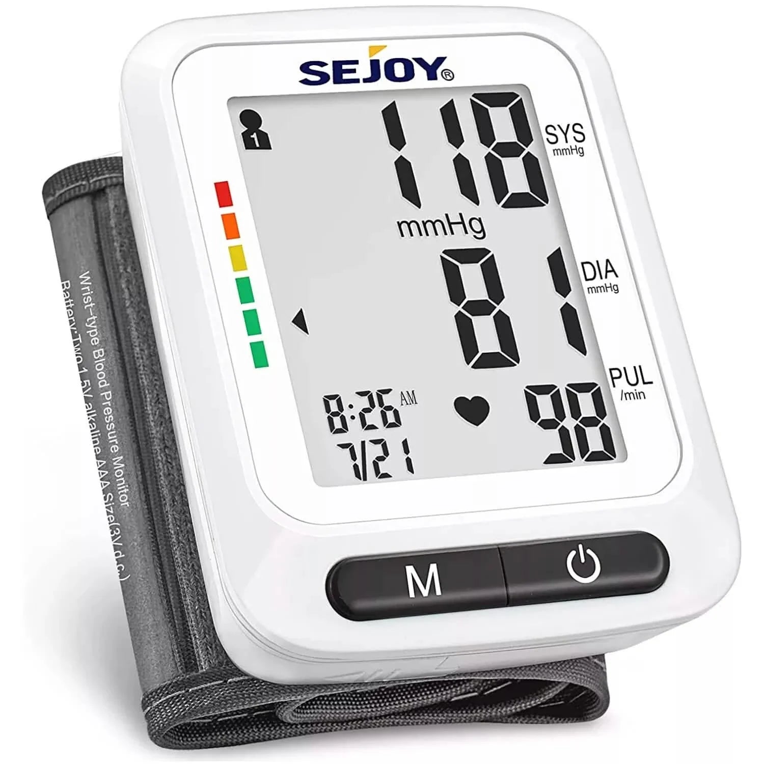 Tensiomètre automatique numérique de poignet SEJOY, moniteur de tension artérielle et de fréquence cardiaque