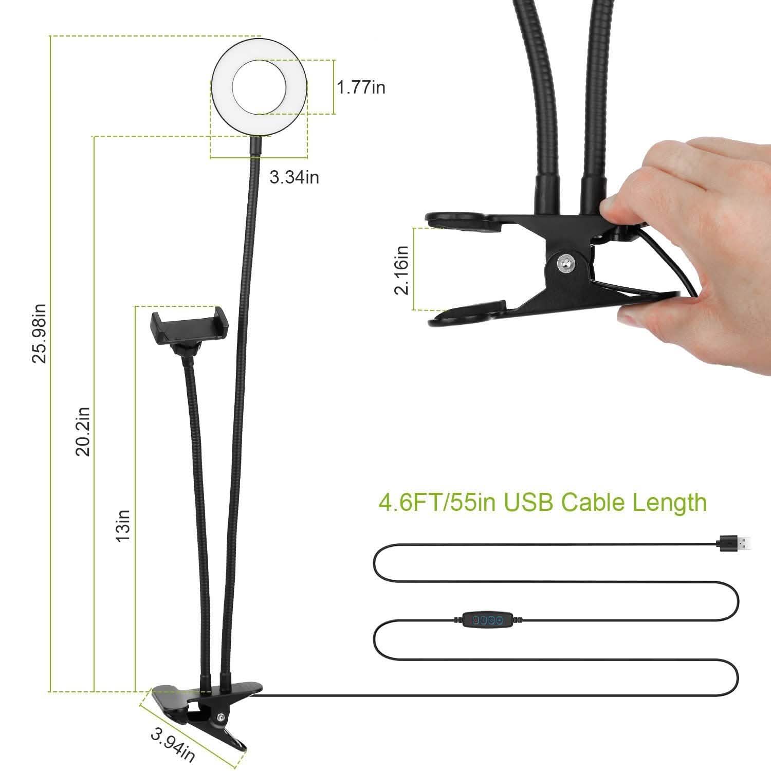 Selfie Ring with Phone Holder Clamp
