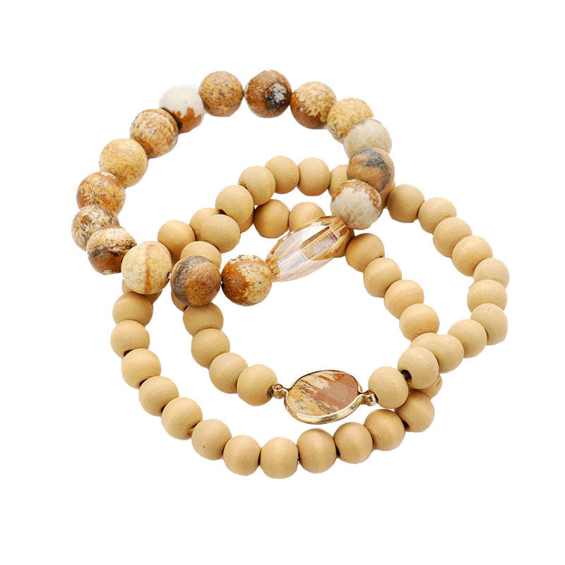 Semi Precious Wood Beaded Layered Bracelets