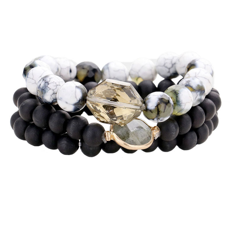 Semi Precious Wood Beaded Layered Bracelets