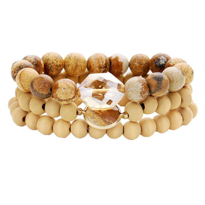 Semi Precious Wood Beaded Layered Bracelets
