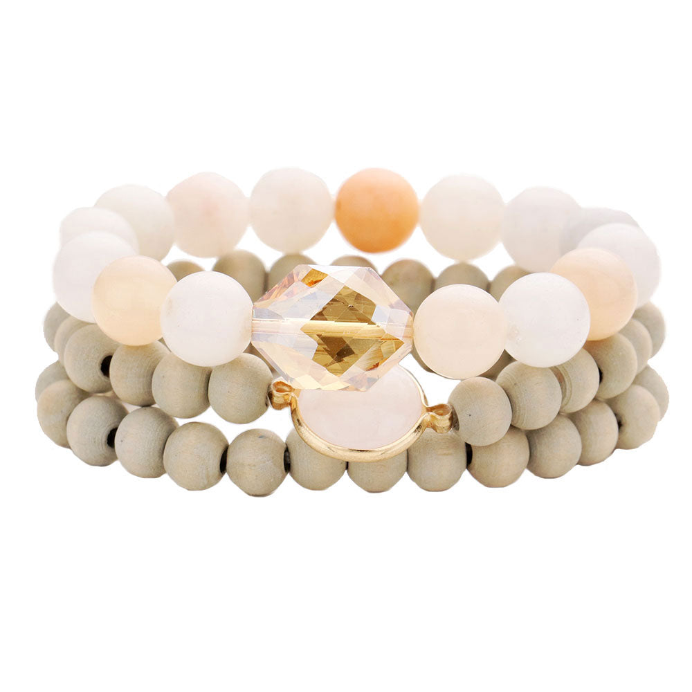 Semi Precious Wood Beaded Layered Bracelets