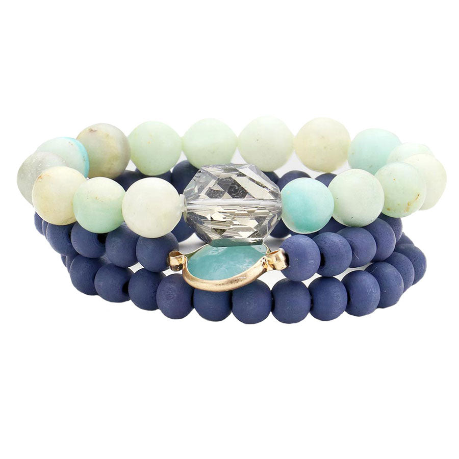 Semi Precious Wood Beaded Layered Bracelets
