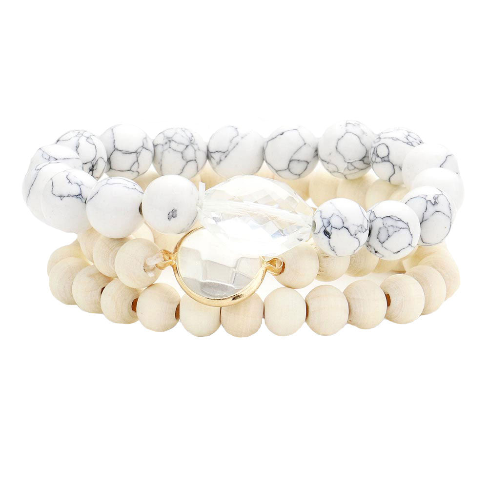 Semi Precious Wood Beaded Layered Bracelets