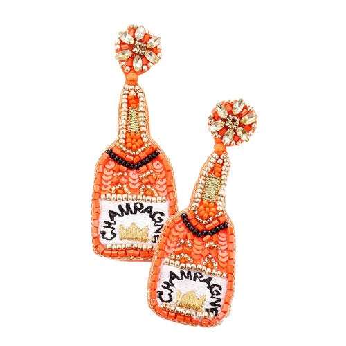 Sequin Beaded Embellished Crown Champagne Earrings