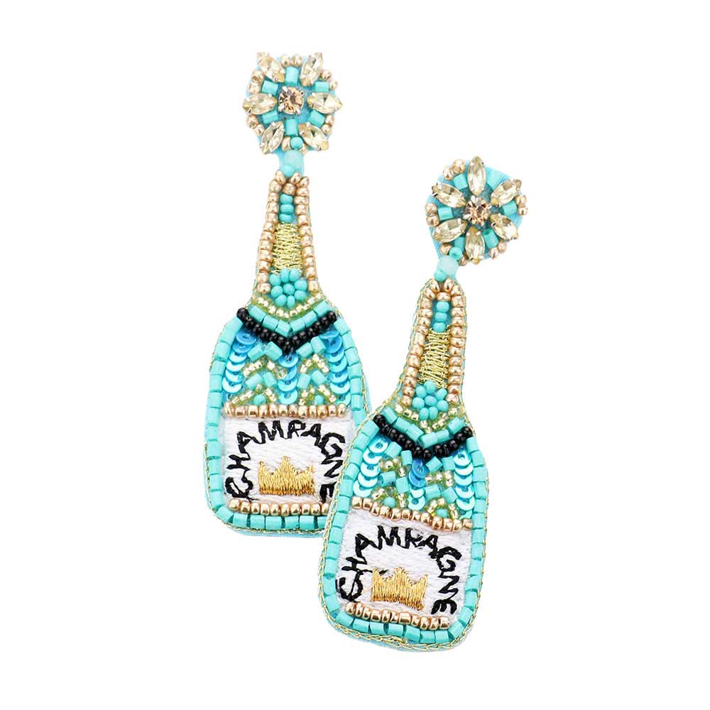 Sequin Beaded Embellished Crown Champagne Earrings