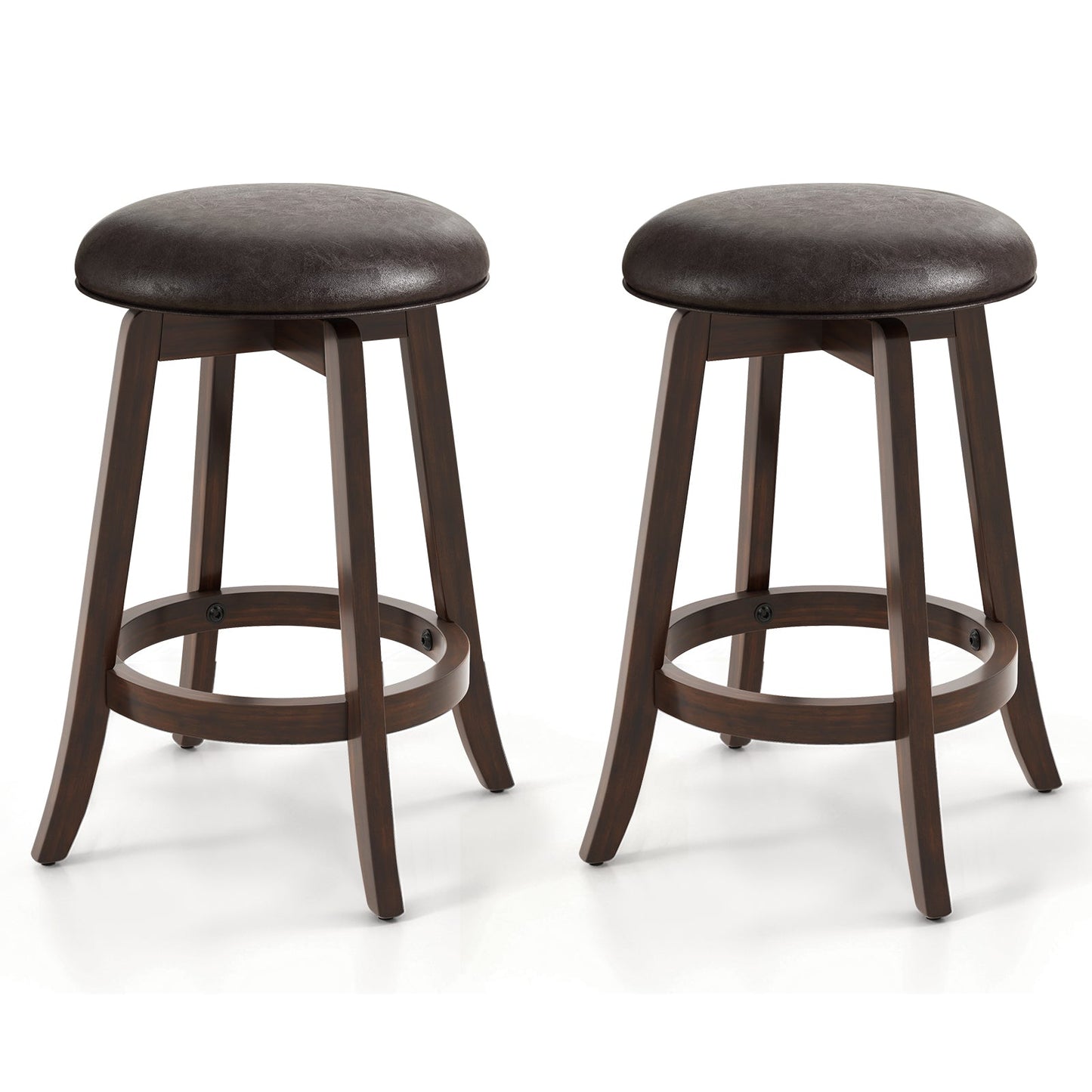 Set of 2 24/29 Inch Upholstered PU Leather Bar Stool with 360° Swivel Round Seat