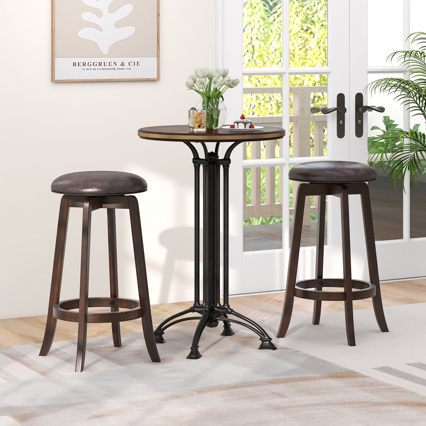 Set of 2 24/29 Inch Upholstered PU Leather Bar Stool with 360° Swivel Round Seat
