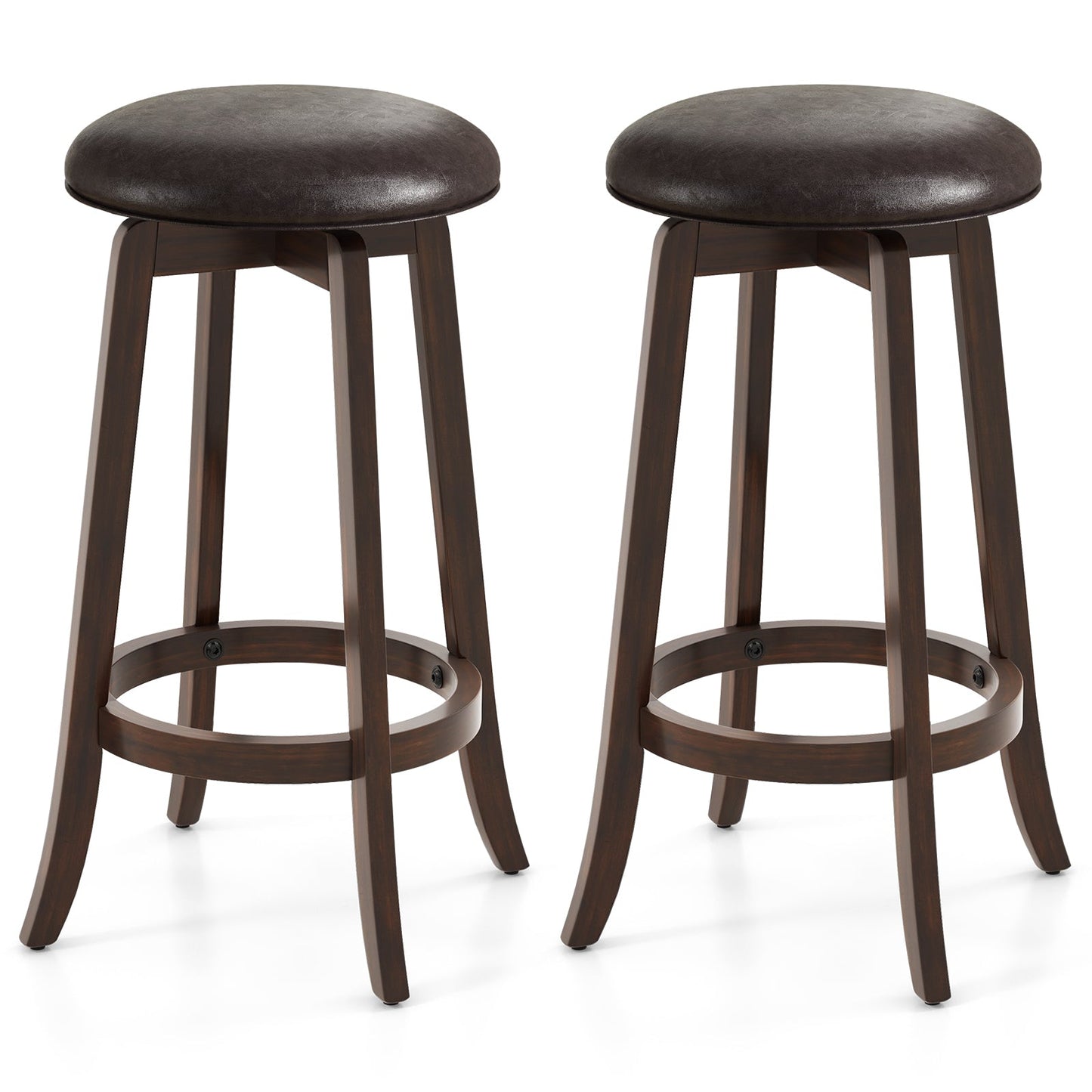 Set of 2 24/29 Inch Upholstered PU Leather Bar Stool with 360° Swivel Round Seat
