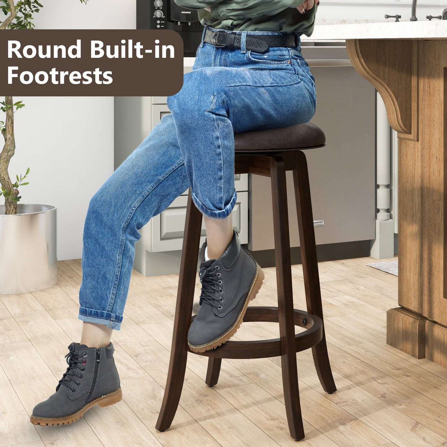 Set of 2 24/29 Inch Upholstered PU Leather Bar Stool with 360° Swivel Round Seat