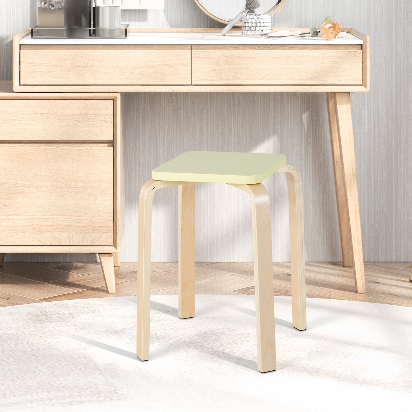 Stackable Stools Set of 4 with Square Top and Rounded Corners-Natural
