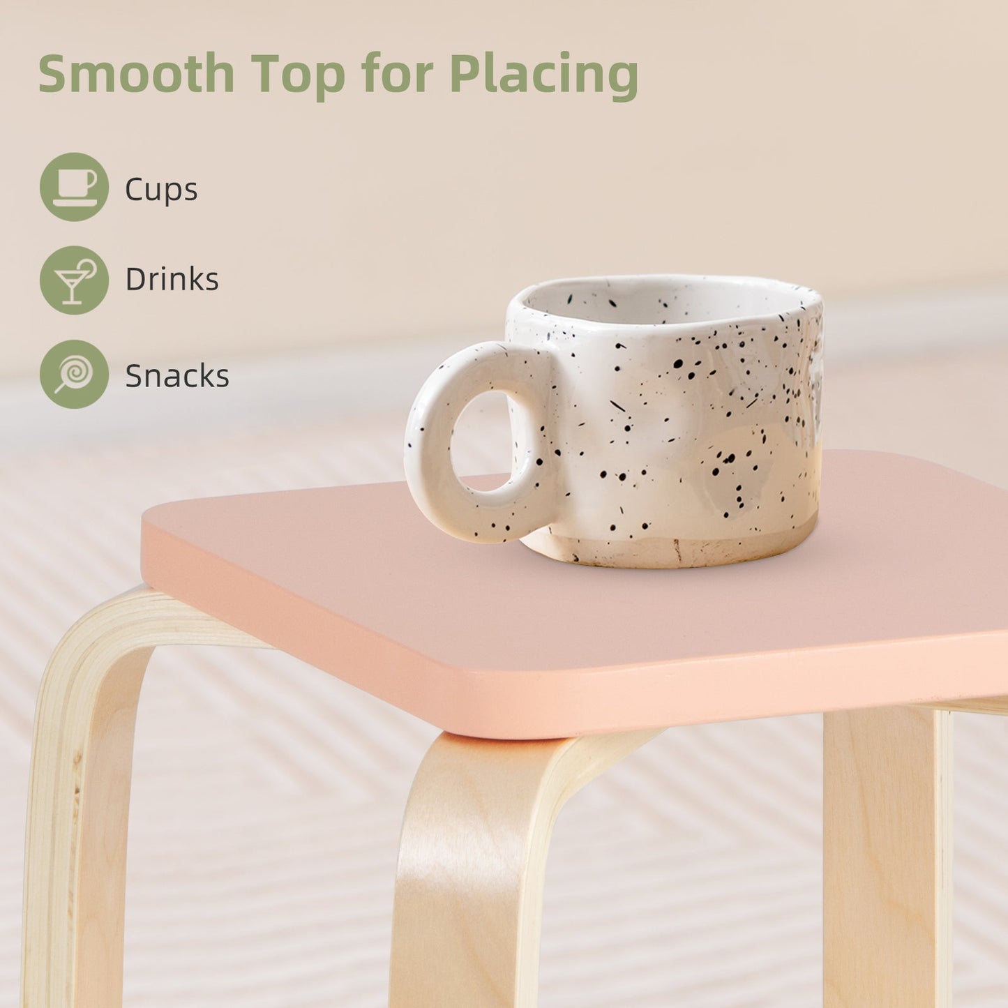 Stackable Stools Set of 4 with Square Top and Rounded Corners-Natural