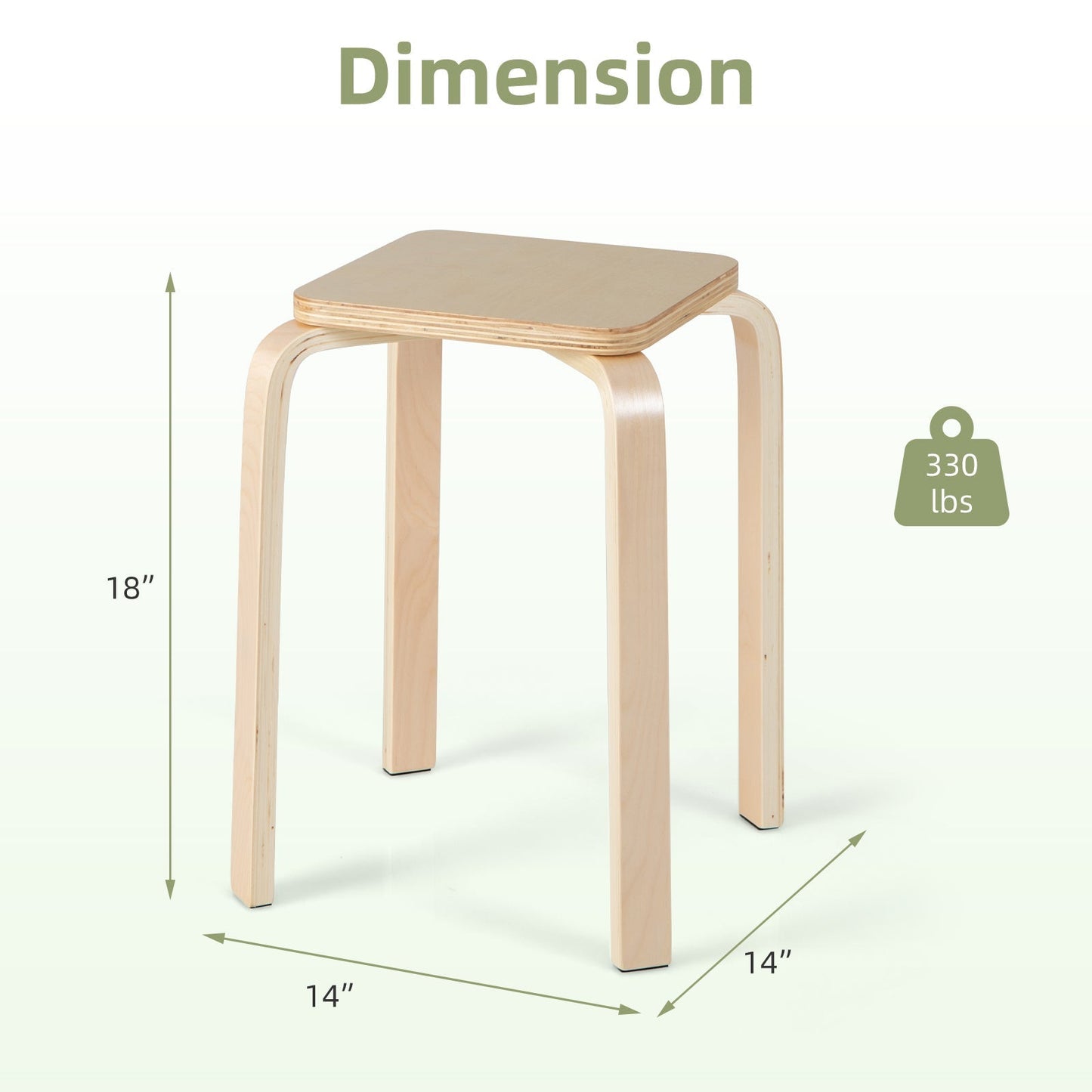 Stackable Stools Set of 4 with Square Top and Rounded Corners-Natural