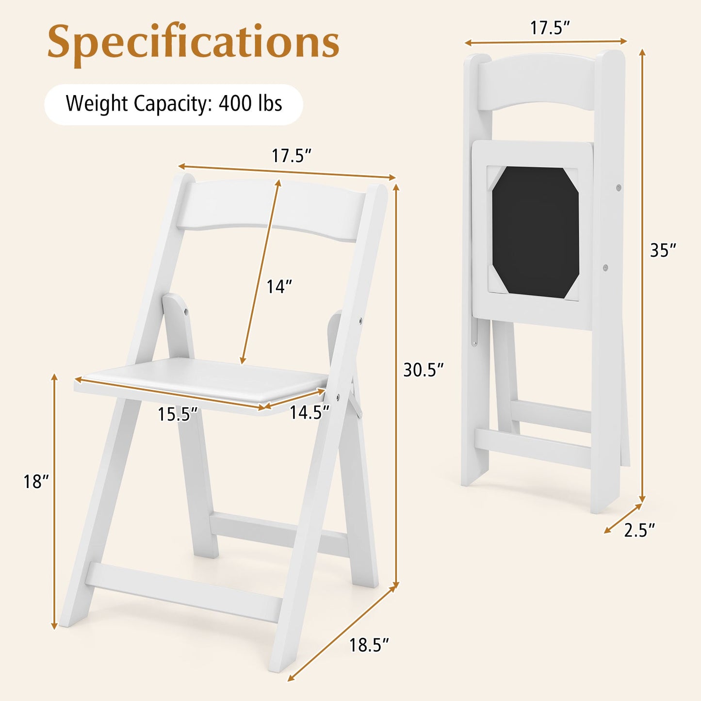 Set of 4 Dining Chairs Foldable Kitchen Chair with Rubber Wood Legs and Padded Seat