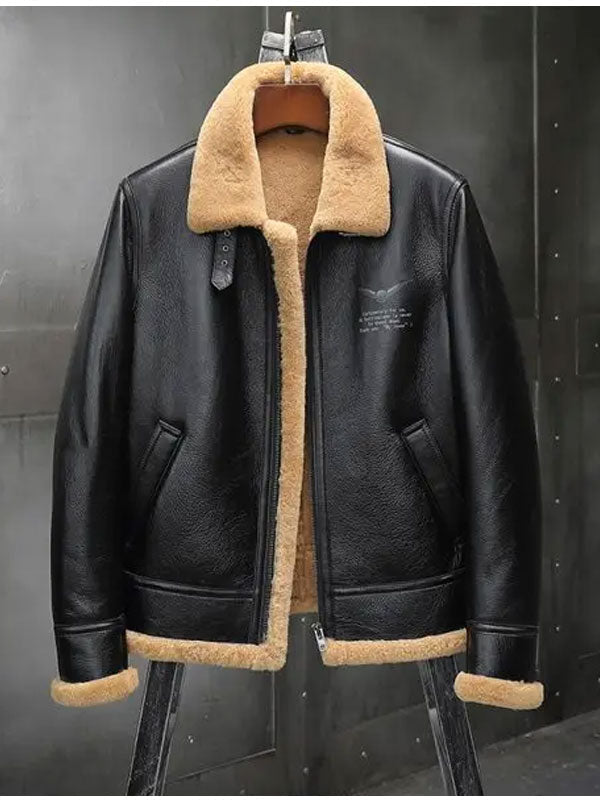 Men’s Thick Winter Motorcycle Shearling Fur Leather Jacket Coat