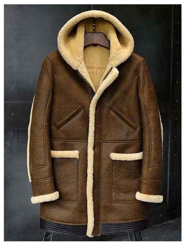 Men's Hooded Sheepskin Shearling Leather Jacket