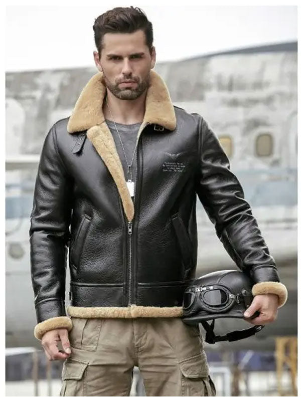 Men’s Thick Winter Motorcycle Shearling Fur Leather Jacket Coat