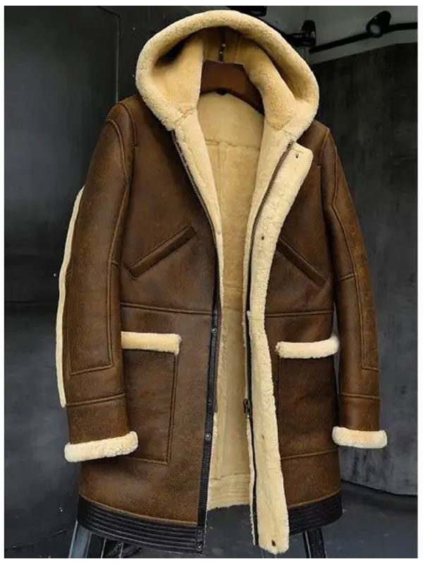 Men's Hooded Sheepskin Shearling Leather Jacket
