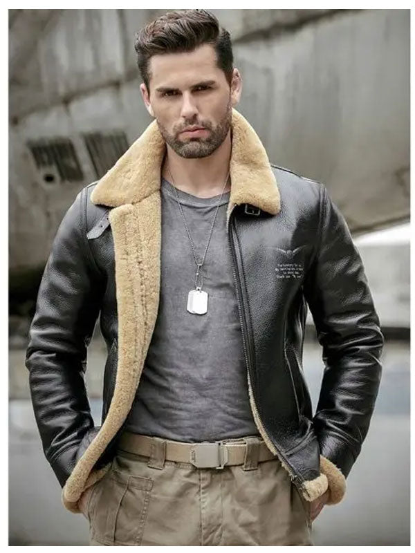 Men’s Thick Winter Motorcycle Shearling Fur Leather Jacket Coat