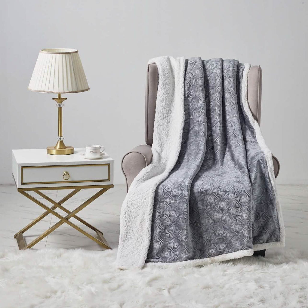 Sheradian Embossed Print Fleece/Sherpa Reversible Throw Blanket