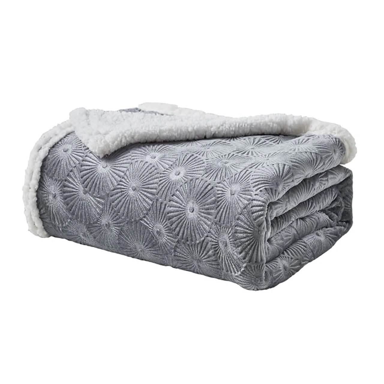 Sheradian Embossed Print Fleece/Sherpa Reversible Throw Blanket