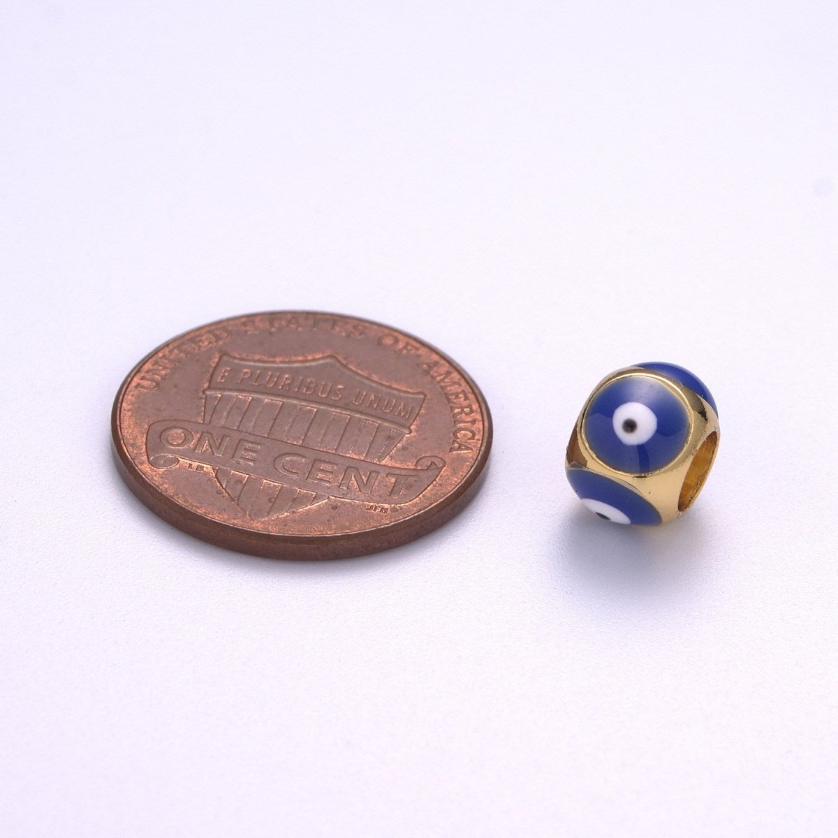 Shiny Gold Filled Evil Eye Beads, Blue White Enamel Evil Eye Spacer Bead Charm Connector for Bracelet B-665