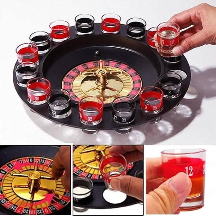 Shot Glass Roulette Set Novelty Drinking Game with 16 Shot Glasses