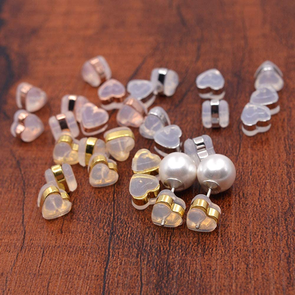 Silicone Earring Backs Replacements Soft Clear Earring Backs, Heart Shaped Locking Earring Backs Silicone Earring Backs Stopper for Earring Jewelry Finding K-227