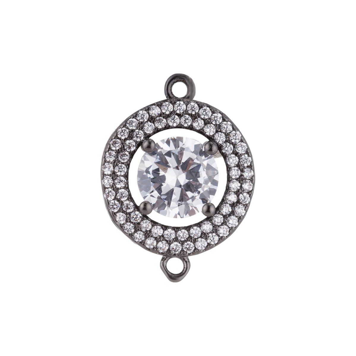 Silver, Black, Gold Filled Cute Round Rings, Diamond in Circle, Cubic Zirconia Necklace Bracelet Bead Finding Charm CONNECTOR For Jewelry Making | F-123