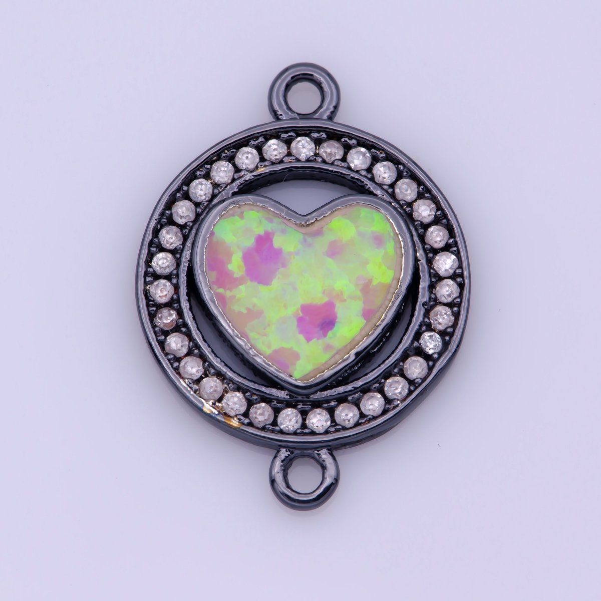 Silver, Gold, Black Gold Heart with Green/Blue Opal, Circle of Love, Cubic Zirconia Bracelet Charm Bead Finding CONNECTOR For Jewelry Making | F-125
