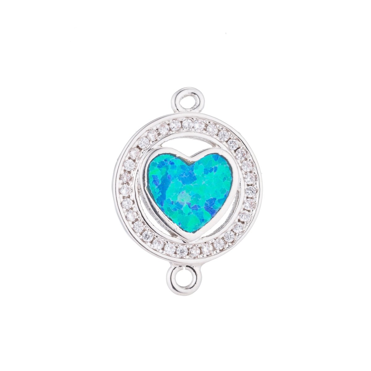 Silver, Gold, Black Gold Heart with Green/Blue Opal, Circle of Love, Cubic Zirconia Bracelet Charm Bead Finding CONNECTOR For Jewelry Making | F-125