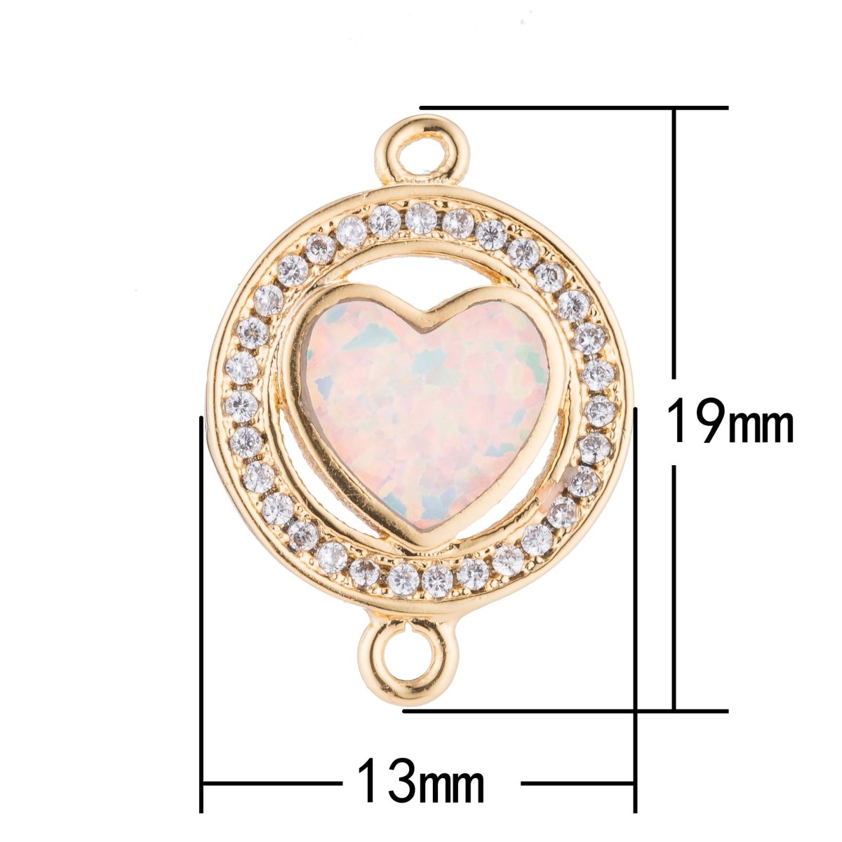 Silver, Gold, Black Gold Heart with Green/Blue Opal, Circle of Love, Cubic Zirconia Bracelet Charm Bead Finding CONNECTOR For Jewelry Making | F-125