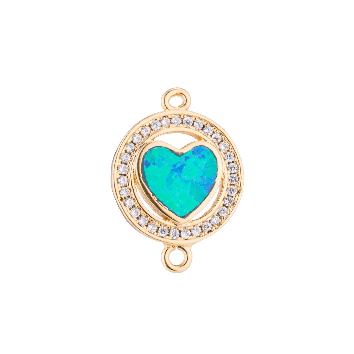 Silver, Gold, Black Gold Heart with Green/Blue Opal, Circle of Love, Cubic Zirconia Bracelet Charm Bead Finding CONNECTOR For Jewelry Making | F-125