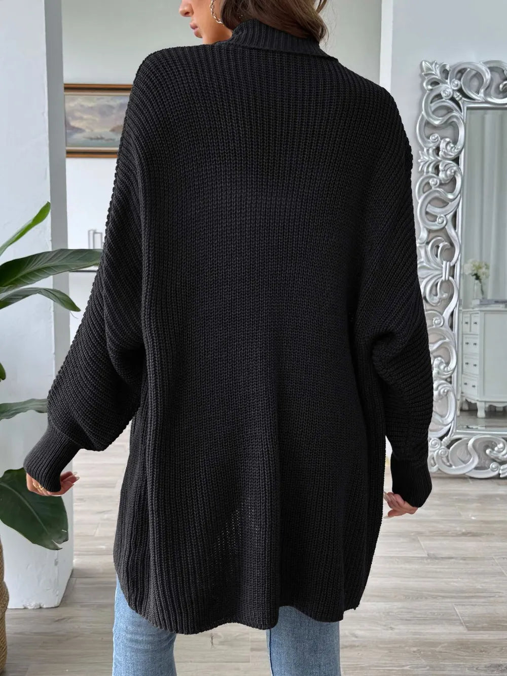 Simple and fashionable loose sweater with pearl nail beads cardigan