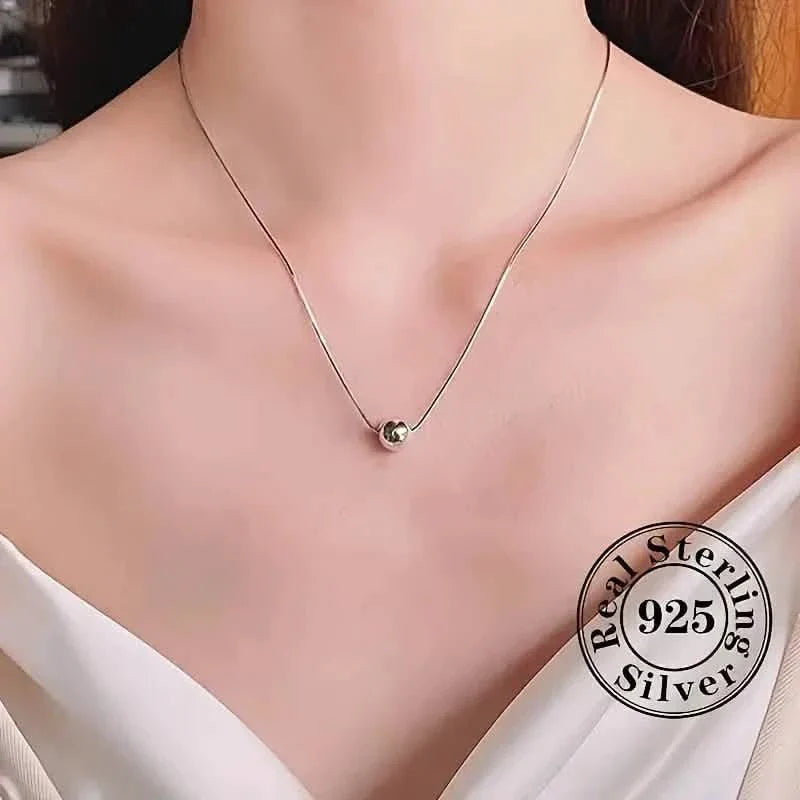 Simple Retro Bohemian Style 925 Sterling Silver Necklace with Small Ball Pendant