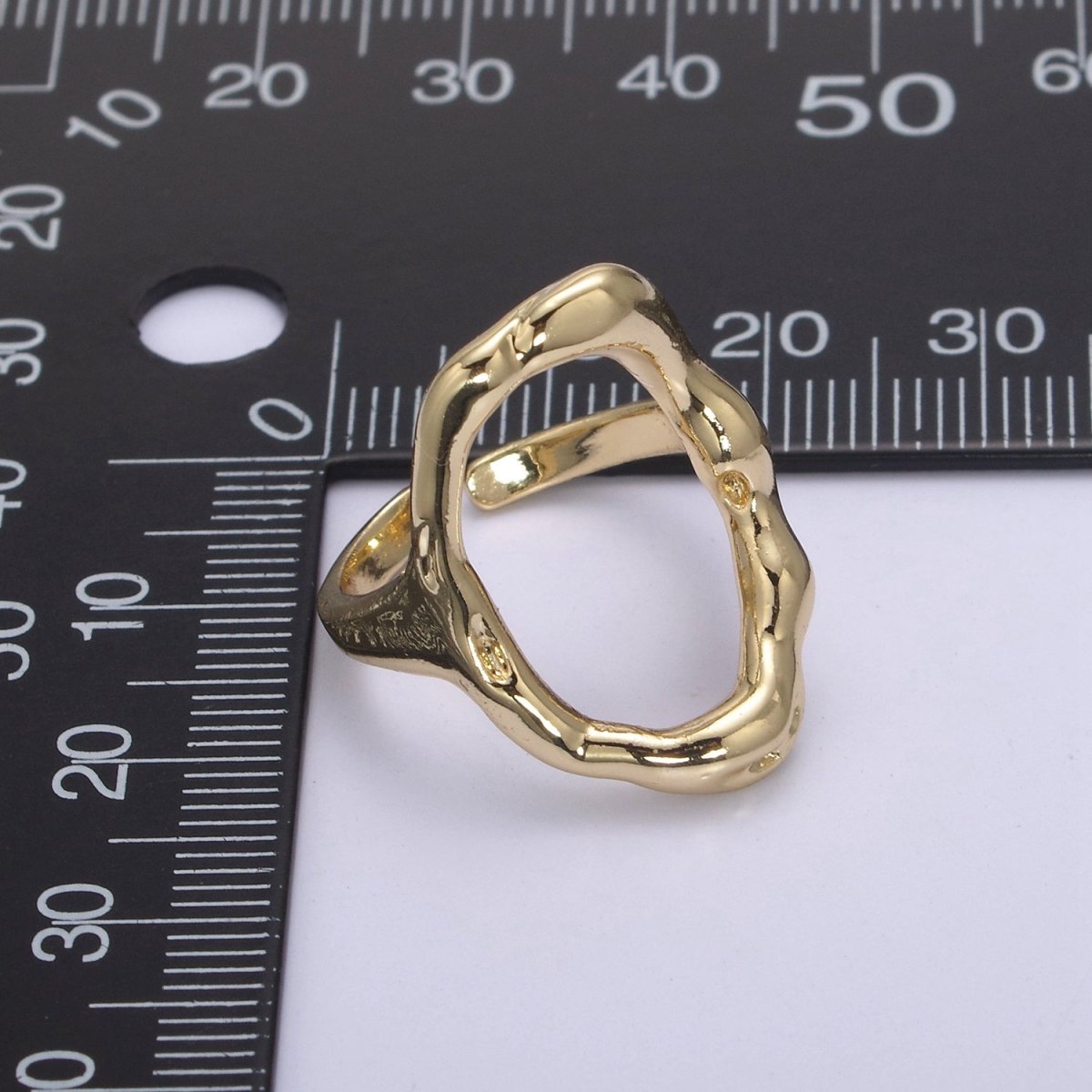 Simple Rustic Gold Oval Ring Hammered Chunky Geometric Jewelry Stackable Open Adjustbale Ring U-289