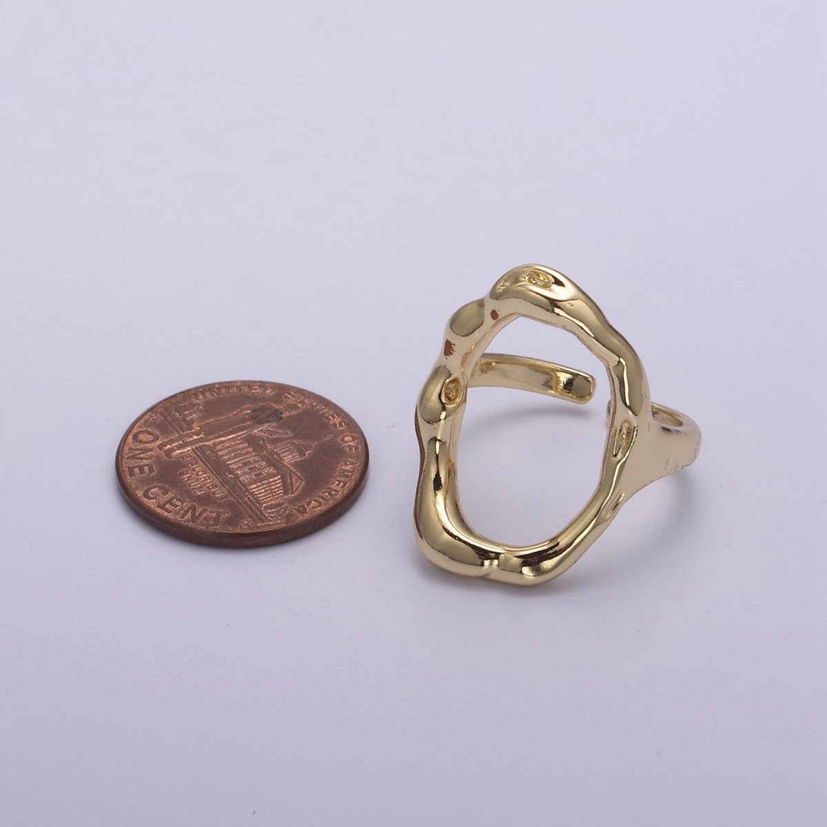 Simple Rustic Gold Oval Ring Hammered Chunky Geometric Jewelry Stackable Open Adjustbale Ring U-289