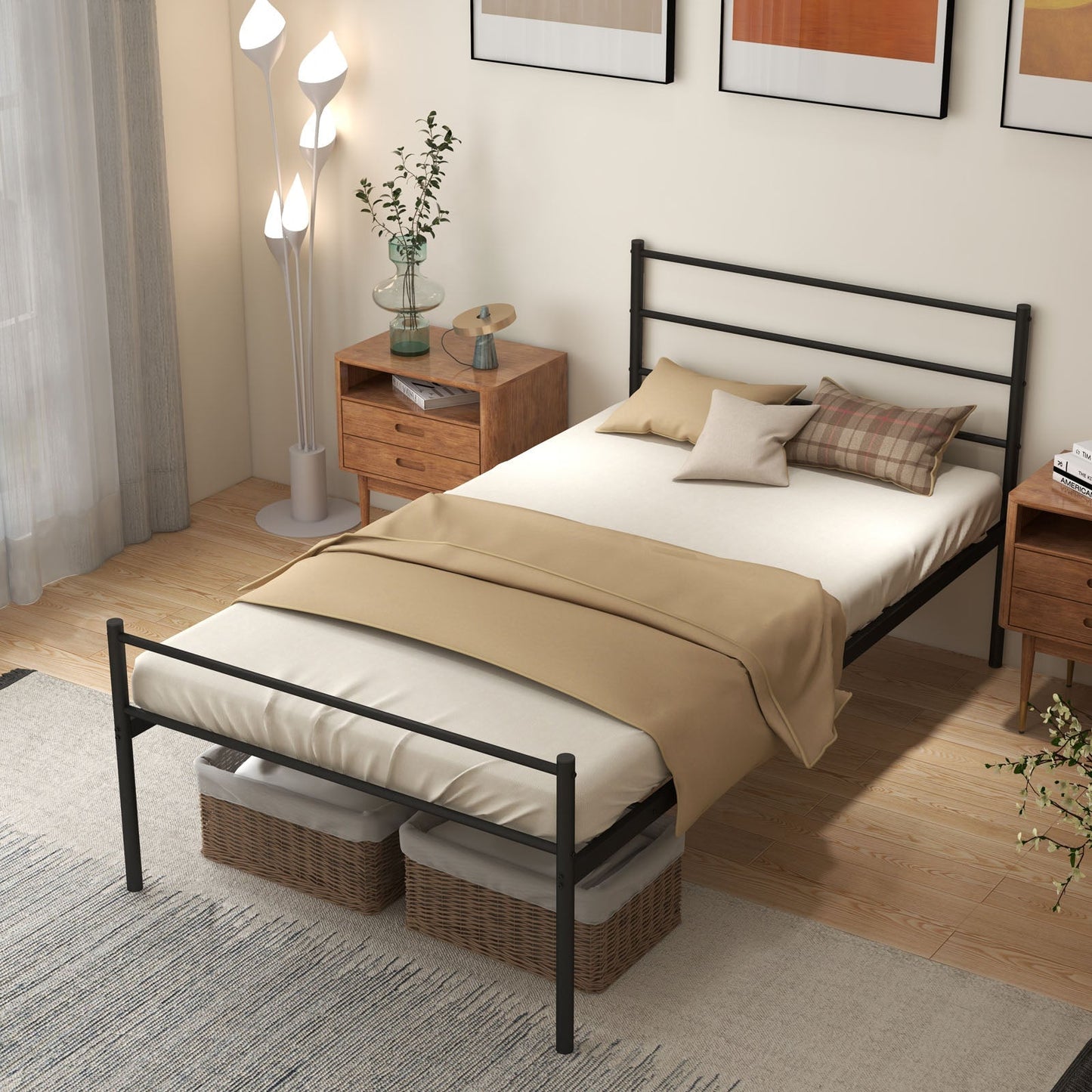 Twin Size Metal Bed Frame Platform with Headboard