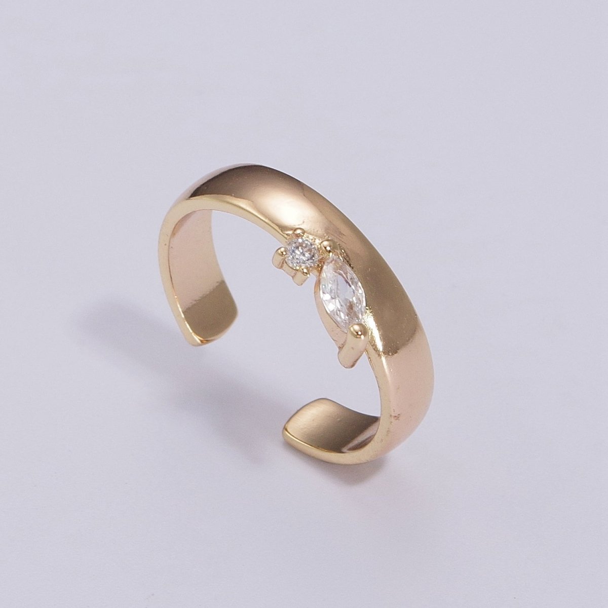 Single Marquise Ring,  Cz Ring Stacking Rings Open Adjustable Birthday Gift for Her, Anniversary Gift, Crown Gold Ring S-305