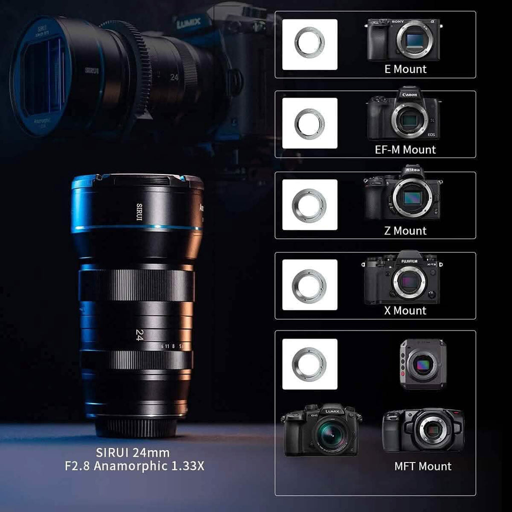 Objectif anamorphique SIRUI 24 mm F2.8 1.33X pour appareil photo APS-C (monture X) (reconditionné)