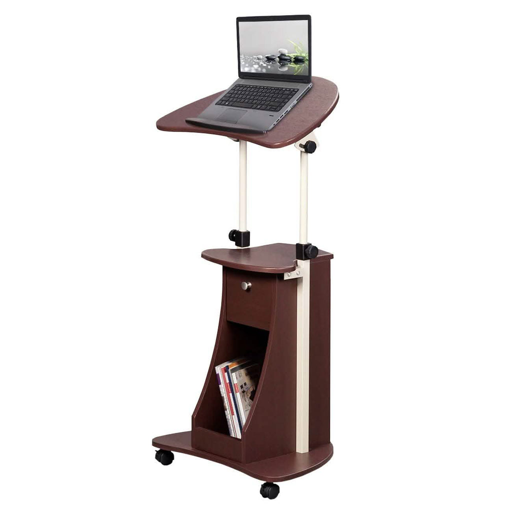 Table roulante réglable pour ordinateur portable avec rangement, position assise ou debout