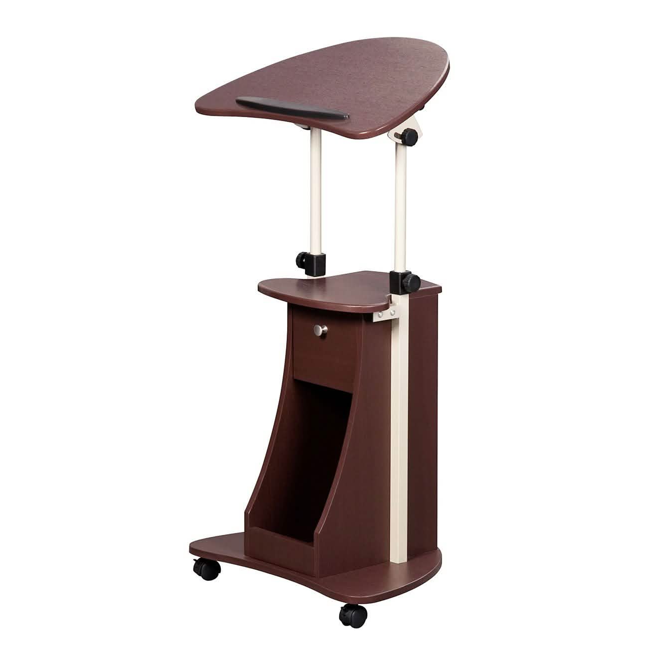 Table roulante réglable pour ordinateur portable avec rangement, position assise ou debout